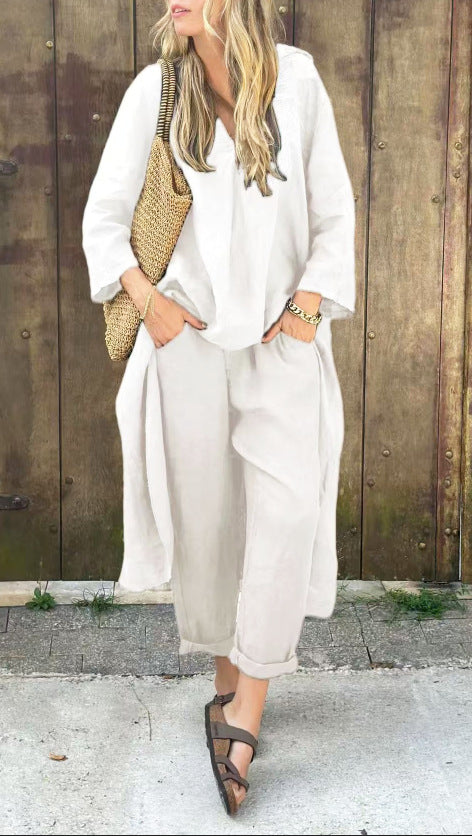 Women's Long V-Neck Top and Wide-Leg Pants Set (photo 5)