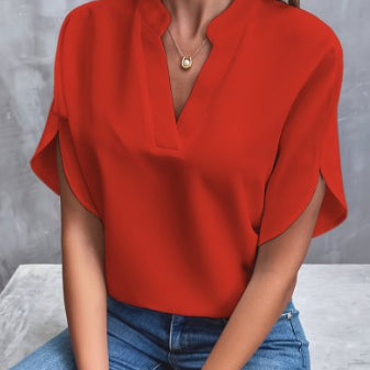 Women's V-Neck Short-Sleeve Chiffon Shirt (photo 10)