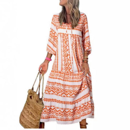 Women's Boho Print V-Neck Short-Sleeve Long Dress (photo 15)