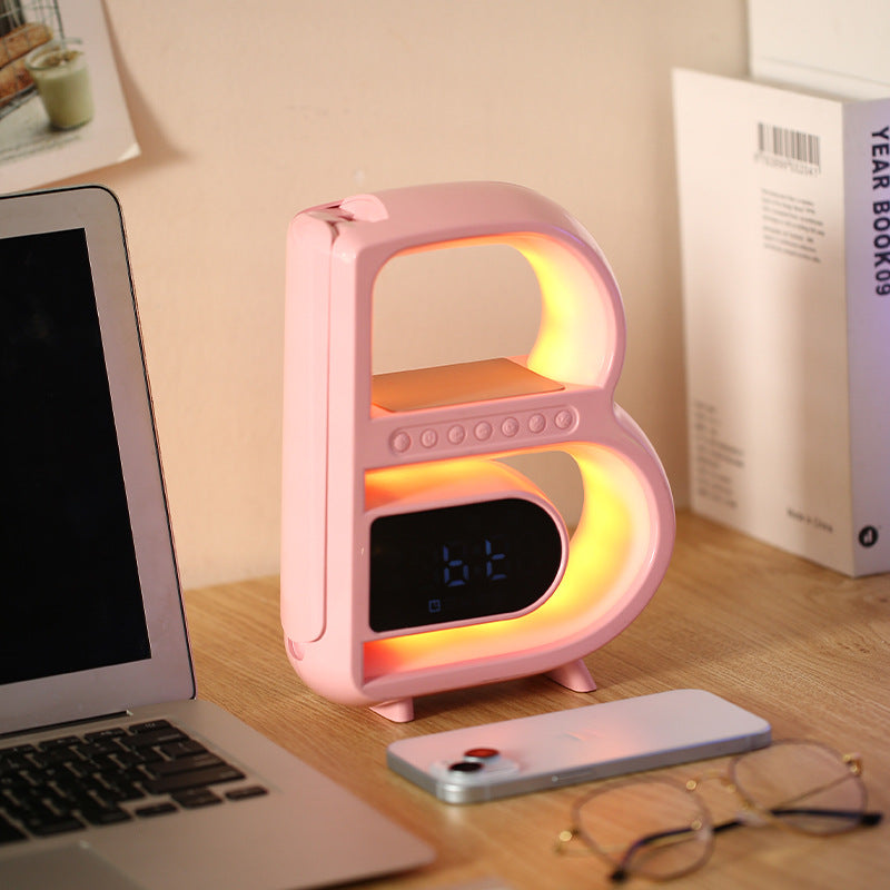 B-Shaped Bluetooth Speaker with Lamp, Alarm Clock and Wireless Charger (photo 11)