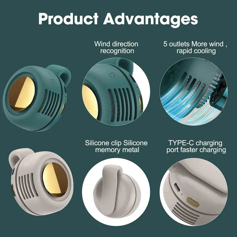 Clip-On Mini Fan, 3 Speeds, USB-C Rechargeable (photo 4)