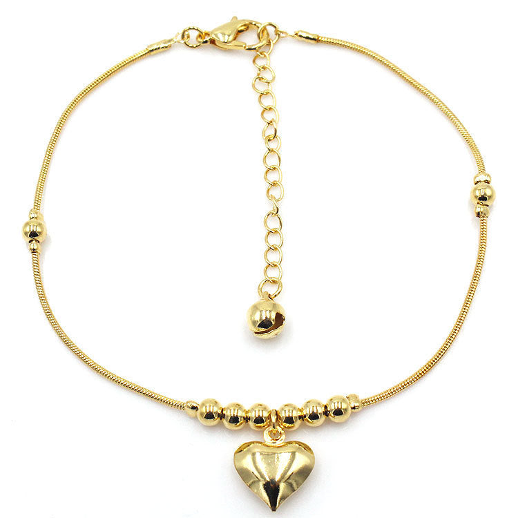 Gold-Tone Heart Pendant Beaded Anklet (photo 6)