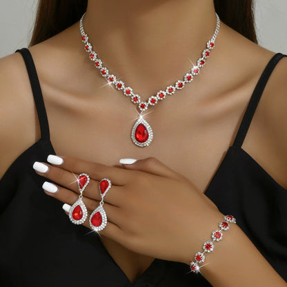 Rhinestone Necklace, Earrings and Bracelet Jewelry Set (photo 3)