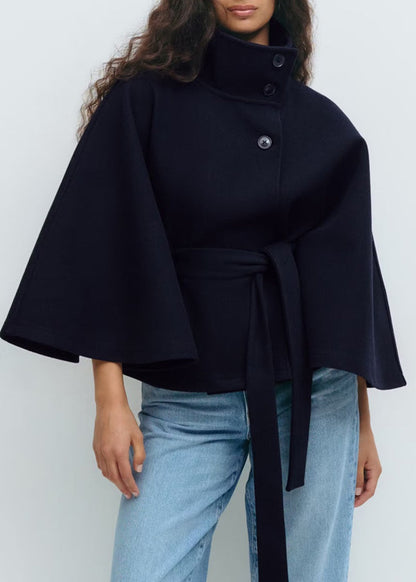 Women's High-Neck Batwing-Sleeve Belted Coat (photo 8)