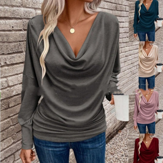 Women's V-Neck Long-Sleeve Loose Knit Top