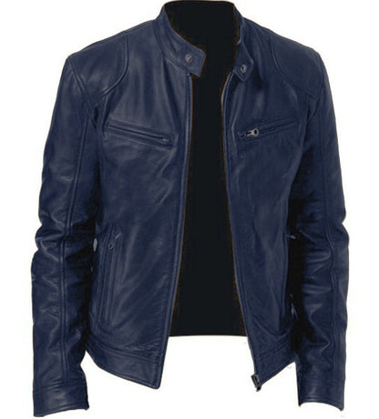 Men's PU Leather Zip-Up Stand-Collar Jacket (photo 8)