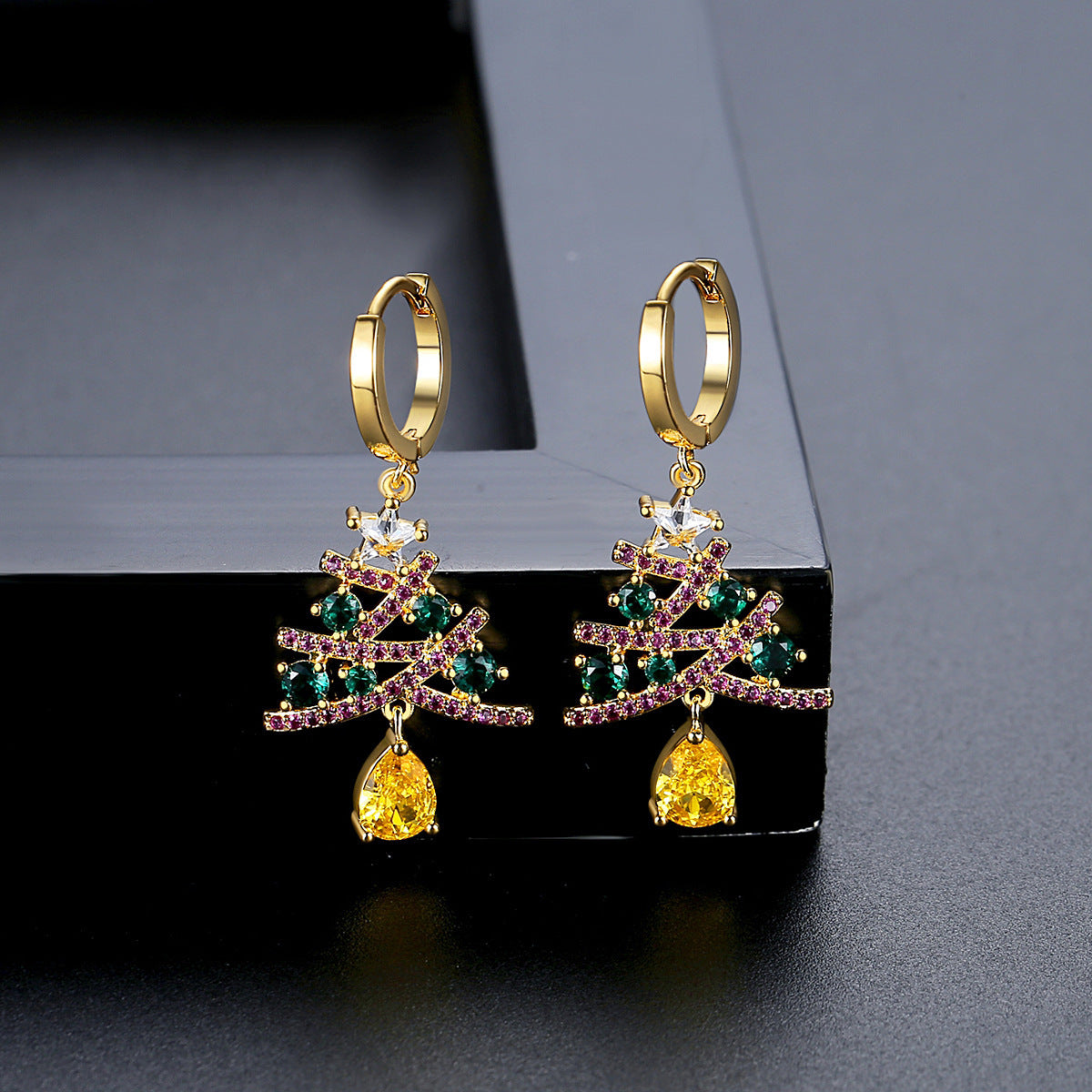 Christmas Tree Rhinestone Earrings (photo 4)