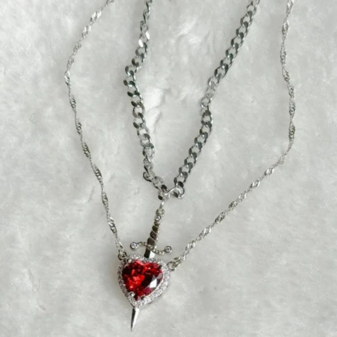 Heart and Sword Couple Necklace Set (photo 2)