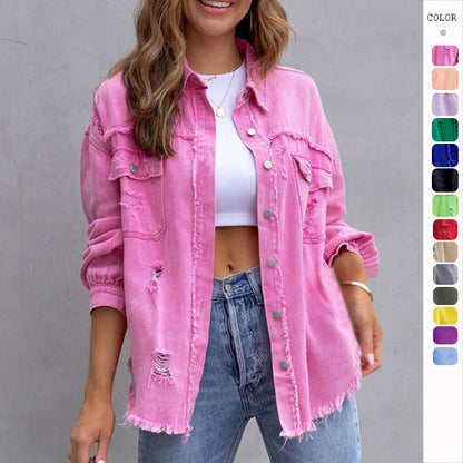 Women's Loose Distressed Shirt Jacket