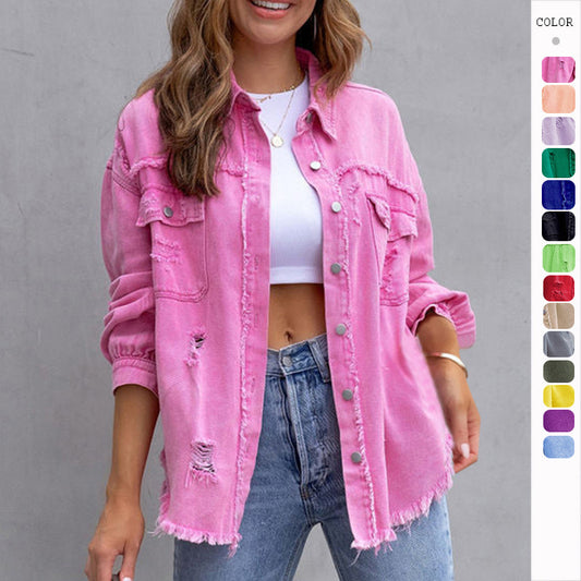 Women's Loose Distressed Shirt Jacket
