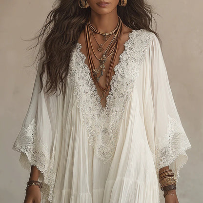 Women's V-Neck Maxi Dress with Lace Trim (photo 6)