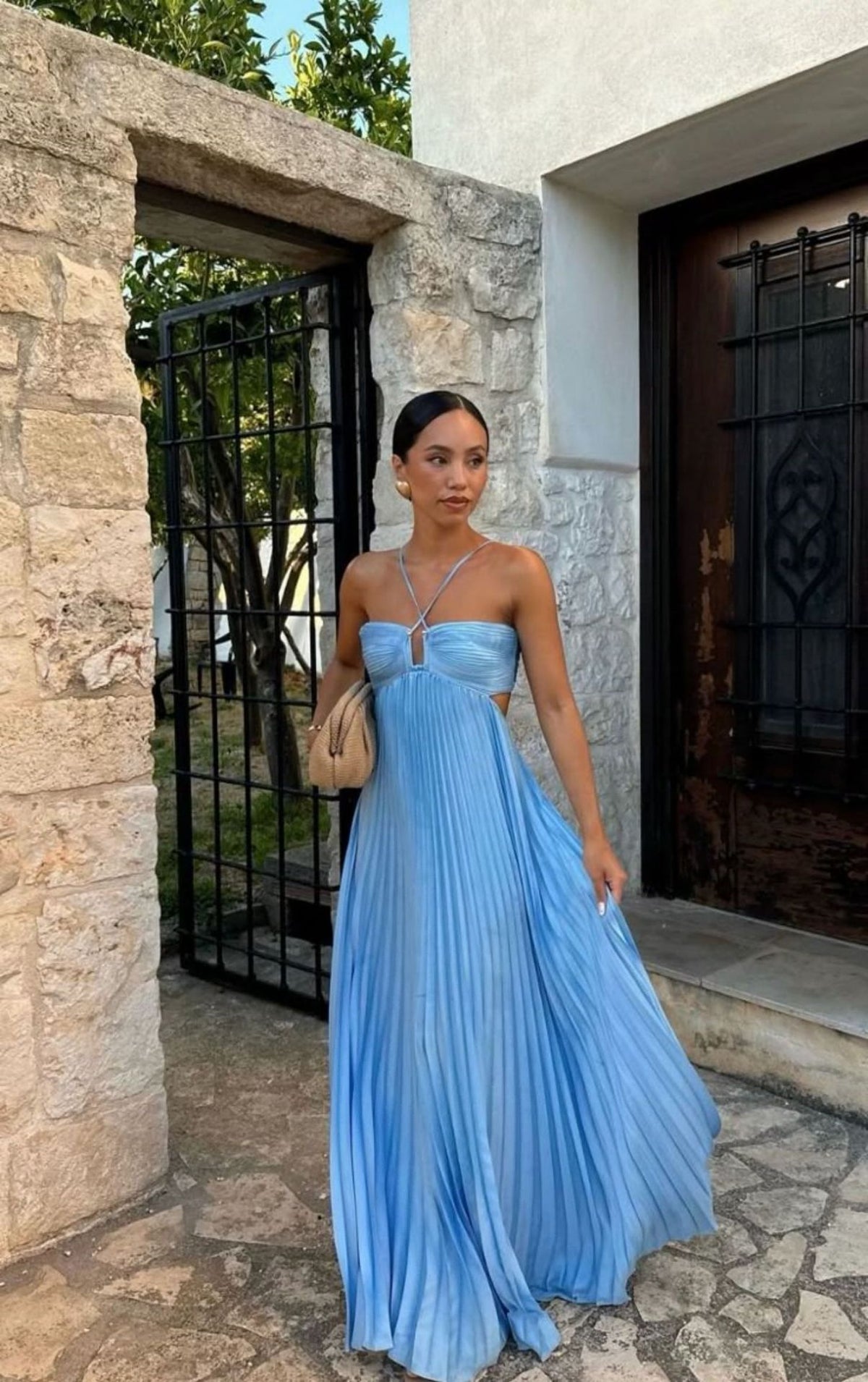 Women's Pleated Halter Maxi Dress with Cut-Out Detail (photo 6)