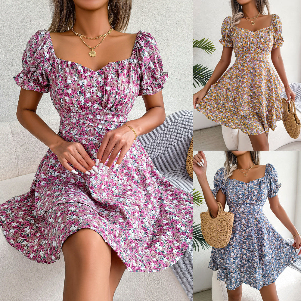 Women's Floral Short-Sleeve Ruffle Mini Dress