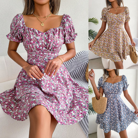Women's Floral Short-Sleeve Ruffle Mini Dress