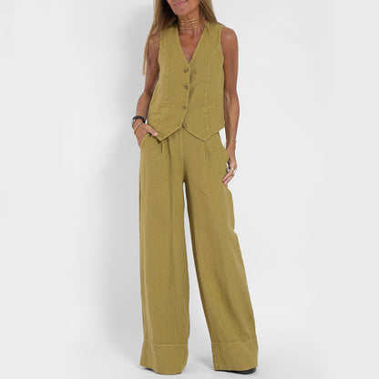 Women's Sleeveless V-Neck Vest and Straight Pants Set (photo 11)