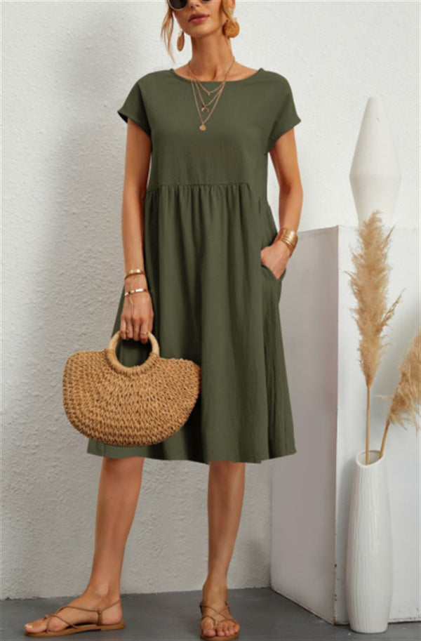Women's Short-Sleeve A-Line Dress with Pockets (photo 10)