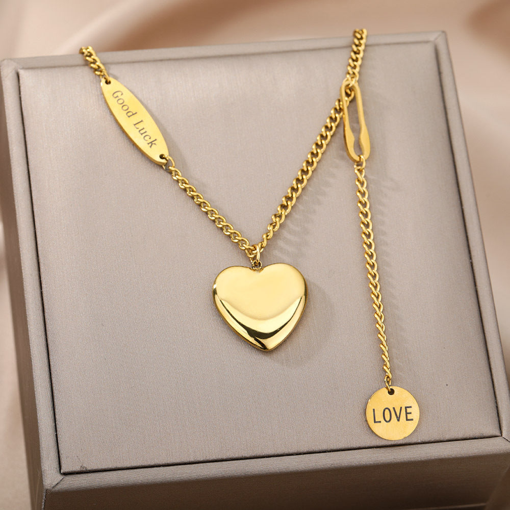 Layered Heart, Moon and Star Zircon Necklace