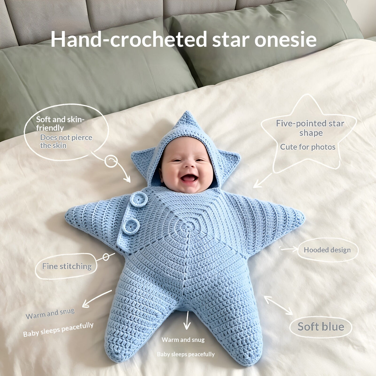 Crochet Star-Shaped Hooded Baby Romper, Finished or DIY Kit (photo 3)