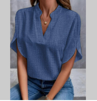 Women's V-Neck Short-Sleeve Chiffon Shirt (photo 13)