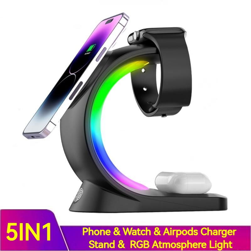 4-in-1 Magnetic Wireless Charging Station with RGB Light (photo 2)