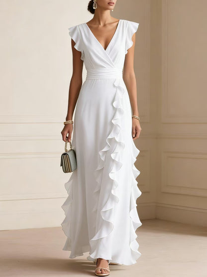 Women's Ruffle V-Neck Sleeveless Maxi Dress (photo 7)