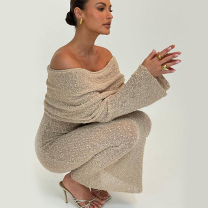 Women's One-Shoulder Long-Sleeve Knit Maxi Dress (photo 3)