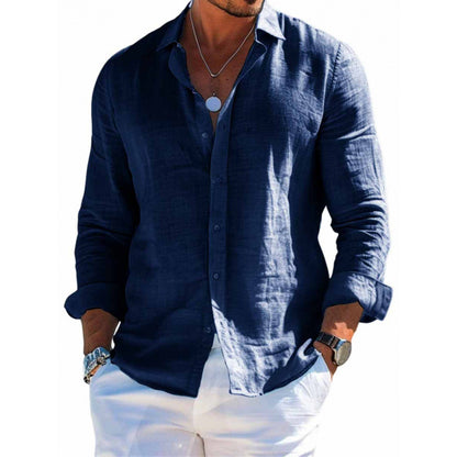 Men's Loose Lapel Long-Sleeve Button Shirt (photo 9)