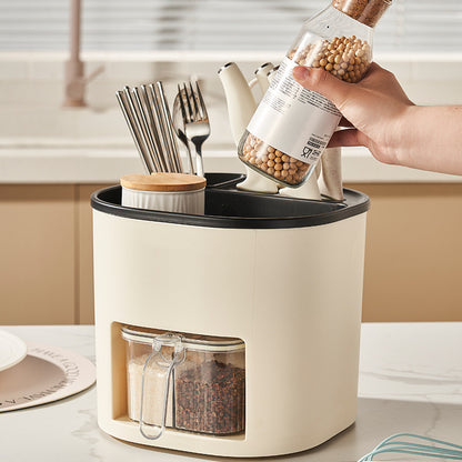 Kitchen Utensil Holder with 4-Compartment Spice Box