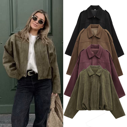 Faux Suede Zip-Up Jacket with Matching Pants and Skirt Options