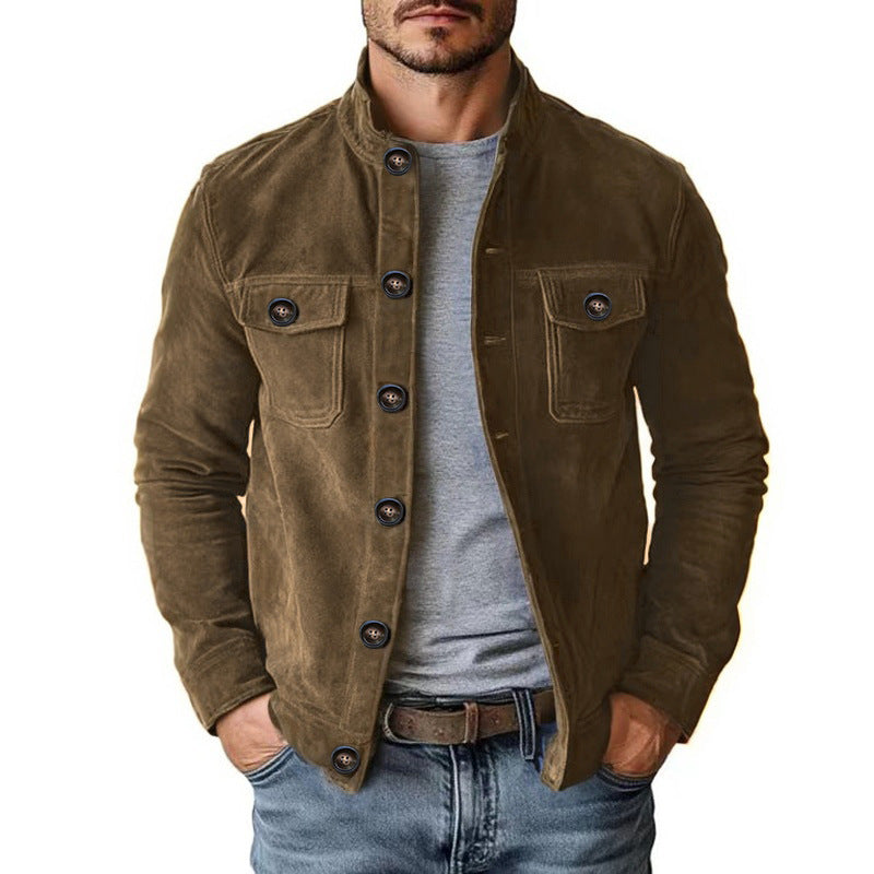 Men's Vintage Faux Suede Single-Breasted Jacket (photo 6)