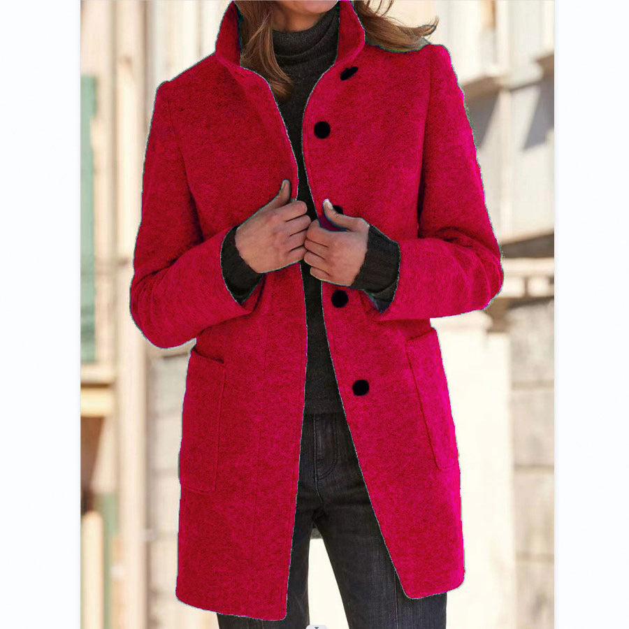 Women's Stand-Collar Button Coat with Pockets (photo 2)