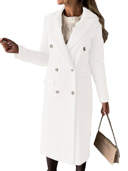 Women's Double-Breasted Lapel Slim Long Coat (photo 14)