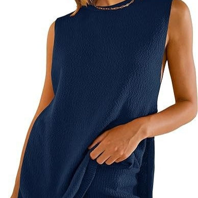 Women's Knit Split Vest Top and Shorts Set (photo 12)