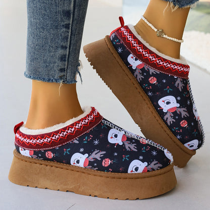 Women's Christmas Print Plush-Lined Slip-On Ankle Boots (photo 8)
