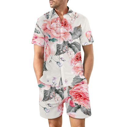 Men's Printed Beach Shirt and Drawstring Shorts Set (photo 3)