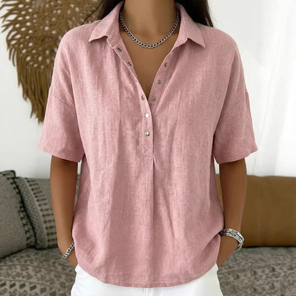 Women's Short-Sleeve Button-Detail Pullover Shirt (photo 4)