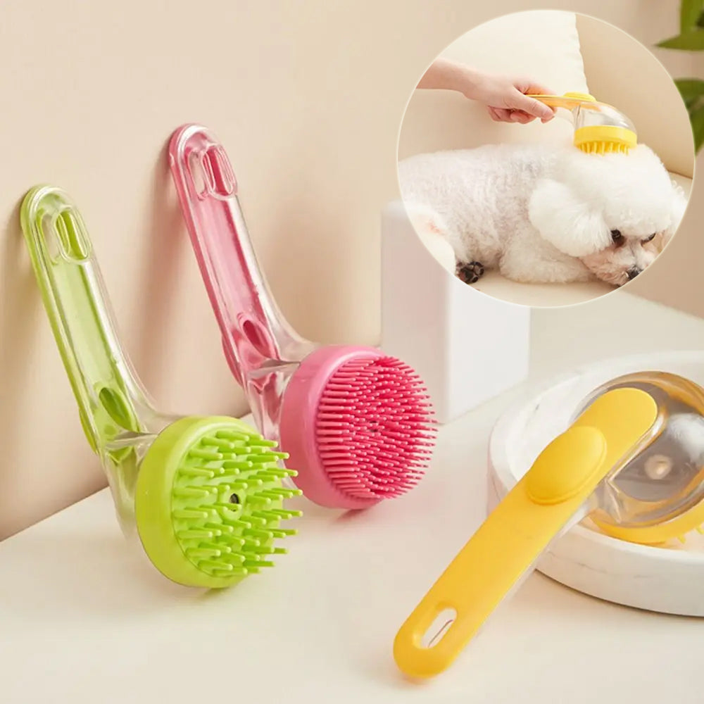 Long-Handle Pet Bath Brush with Shampoo Dispenser