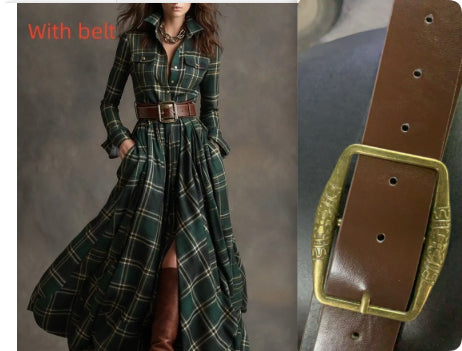 Women's Plaid Long-Sleeve Shirt Dress with Pockets (photo 19)