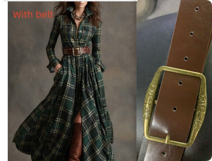 Women's Plaid Long-Sleeve Shirt Dress with Pockets (photo 19)