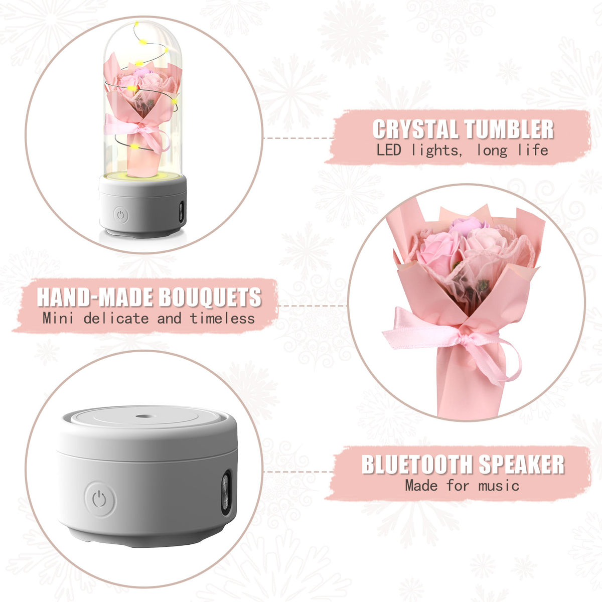 Rose Bouquet LED Light and Bluetooth Speaker in Glass Dome (photo 5)