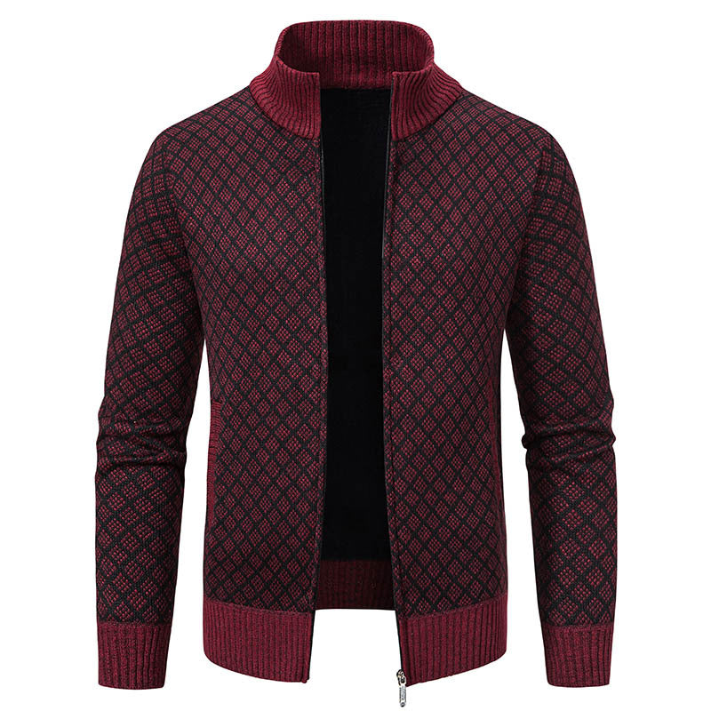 Men's Plaid Knit Zip-Up Cardigan Sweater (photo 8)