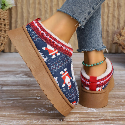 Women's Christmas Print Plush-Lined Slip-On Ankle Boots (photo 2)