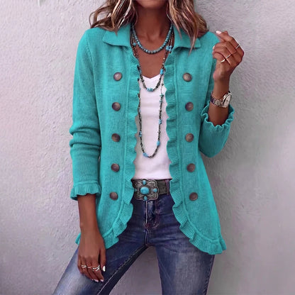 Women's Ruffled Button-Front Knit Cardigan (photo 2)