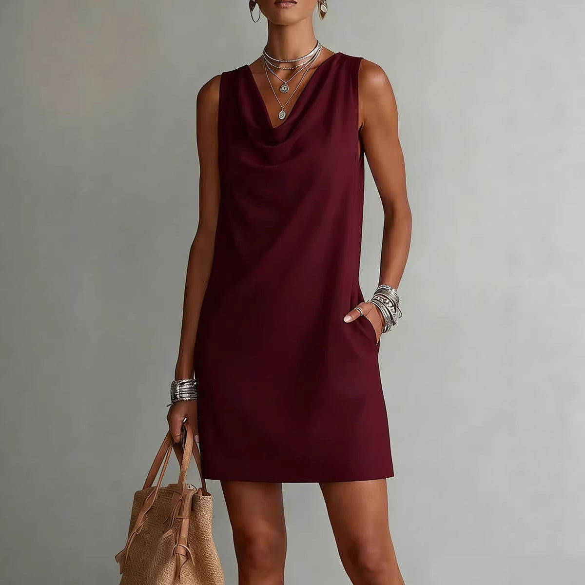 Women's Sleeveless Draped-Neck Bodycon Dress (photo 3)