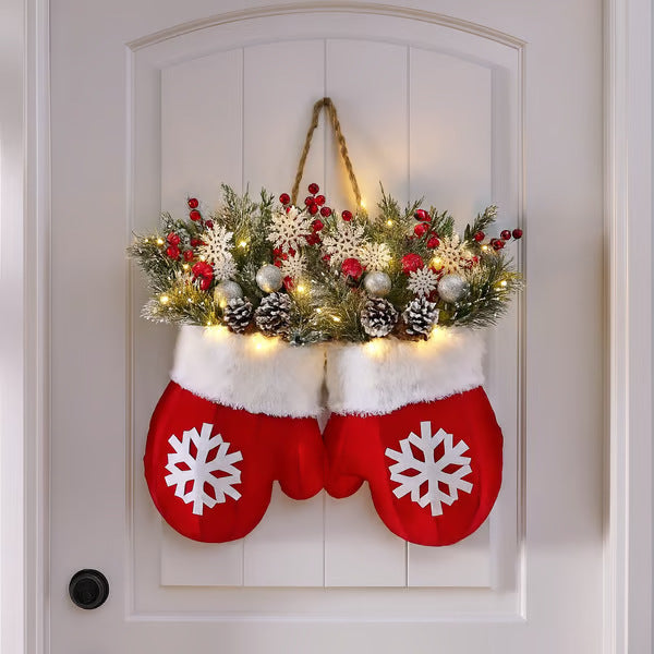 Christmas Glove Door Wreath, Lighted or Unlit