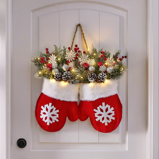 Christmas Glove Door Wreath, Lighted or Unlit
