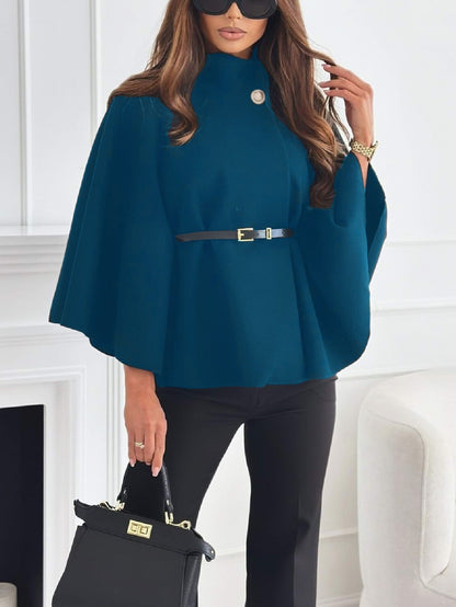 Women's Stand-Collar Batwing Cape Jacket with Belt (photo 21)
