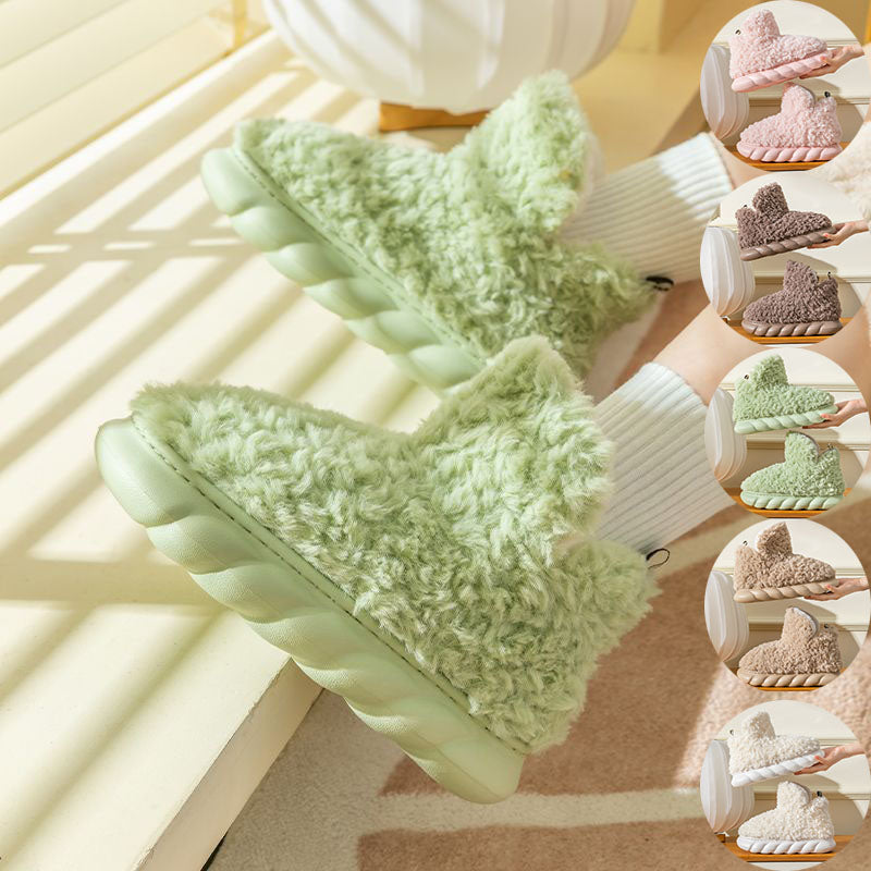 Plush High-Top House Slippers with Thick Sole