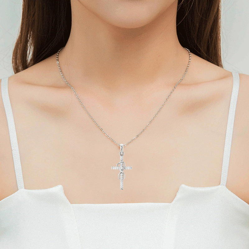 Rhinestone Cross Pendant Necklace (photo 2)