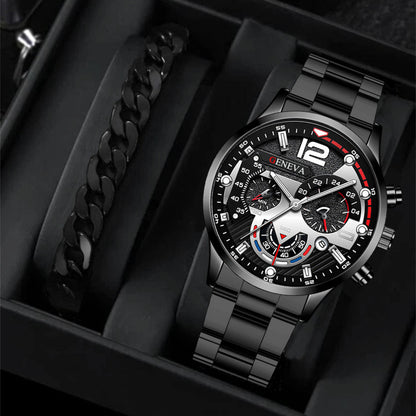 Men's Steel Strap Quartz Watch and Bracelet Set (photo 3)